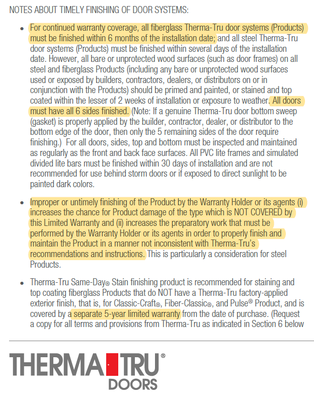 Therma-Tru entry door warranty