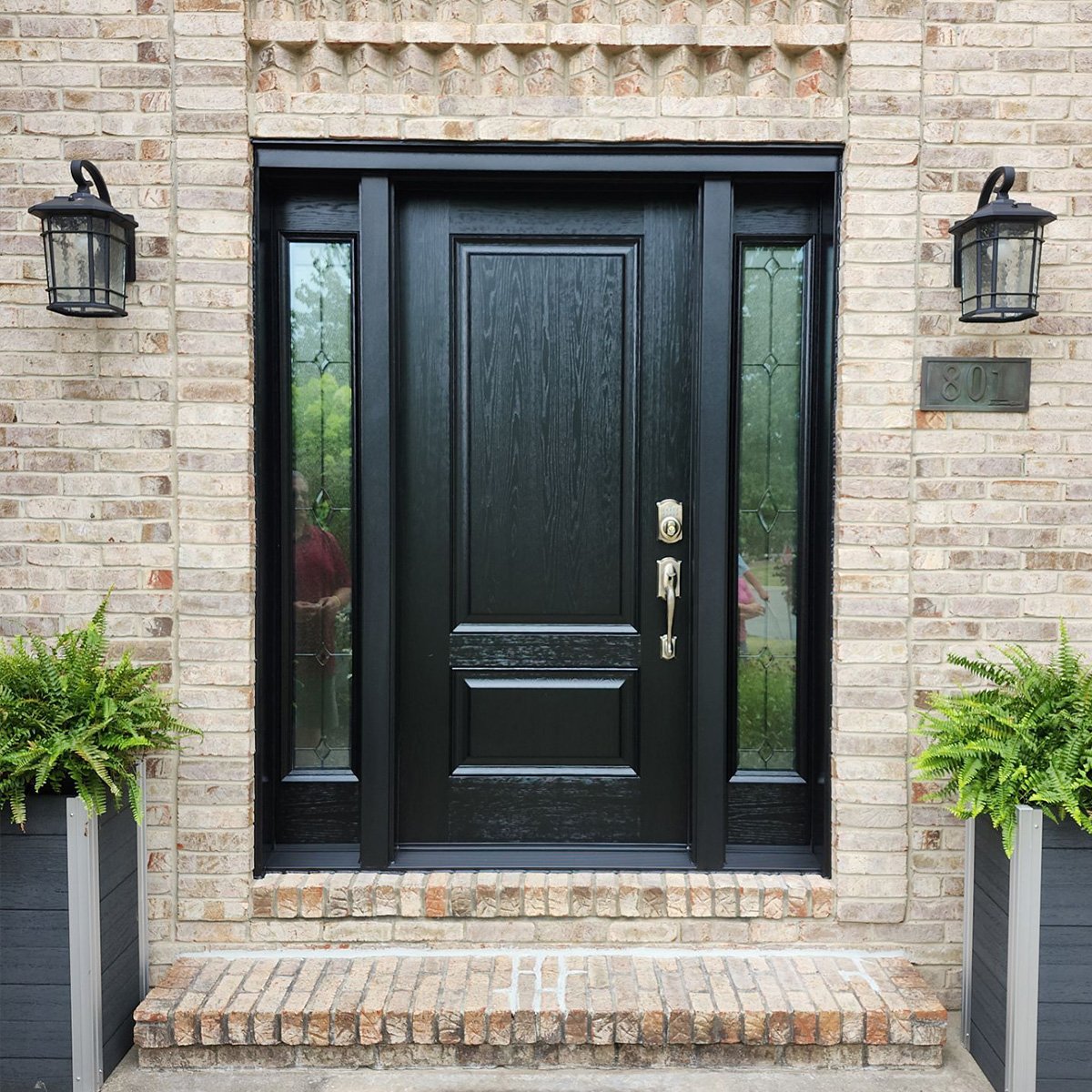 Black fiberglass entry door