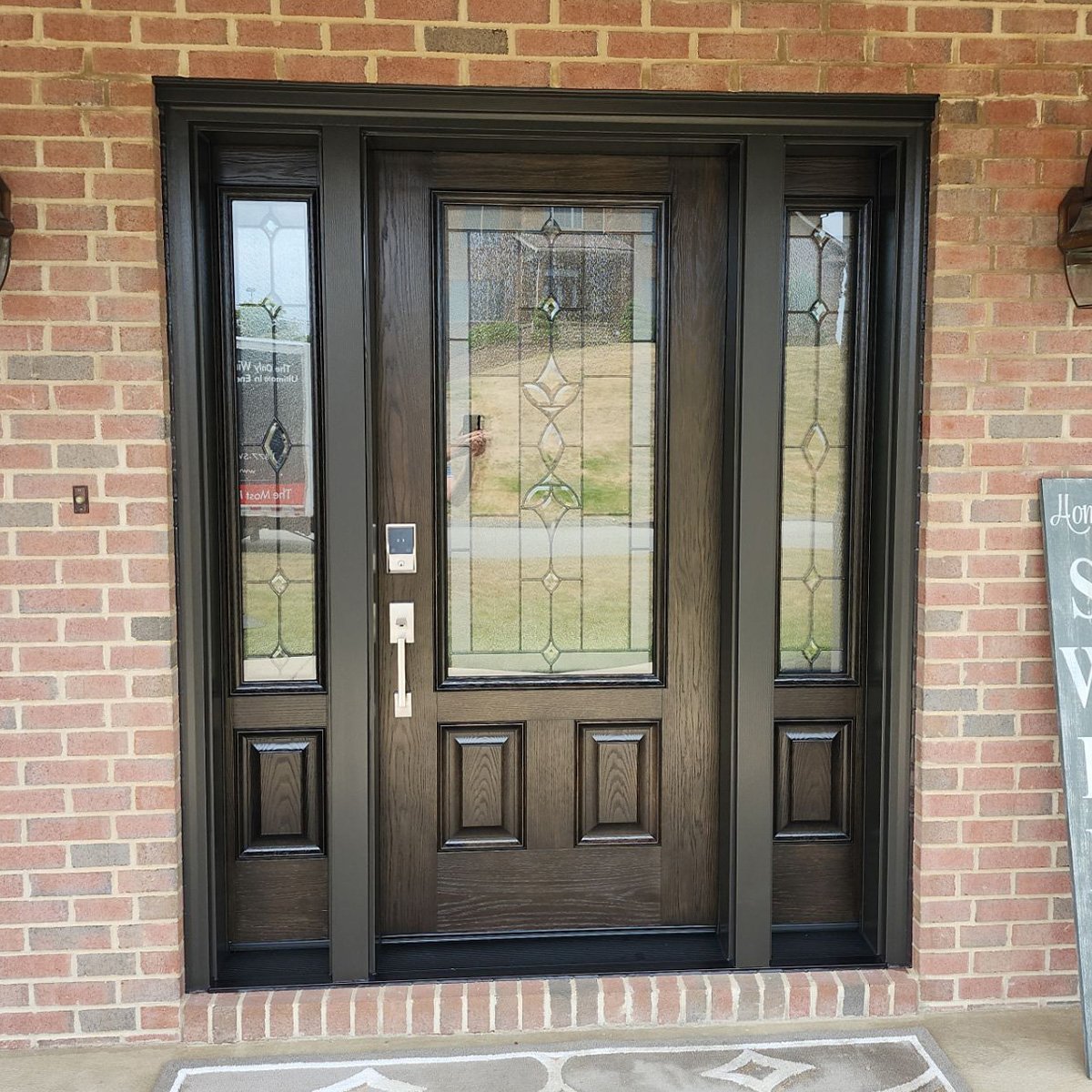 Fiberglass Entry door with decorative glass