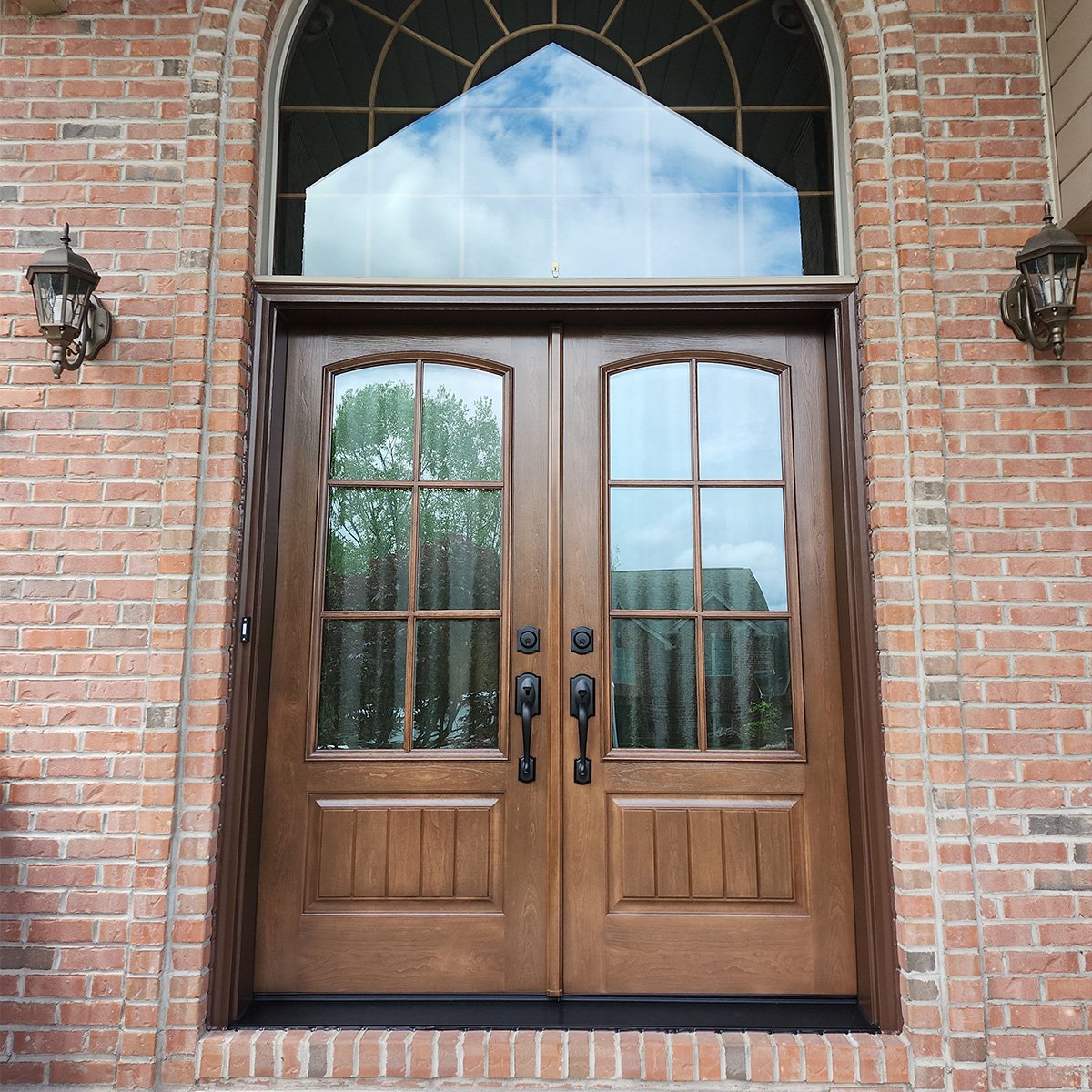 double entry door fiberglass glass panels