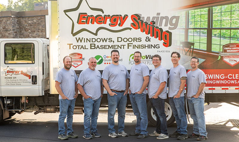 Energy Swing Windows and Doors employee installation crew and truck