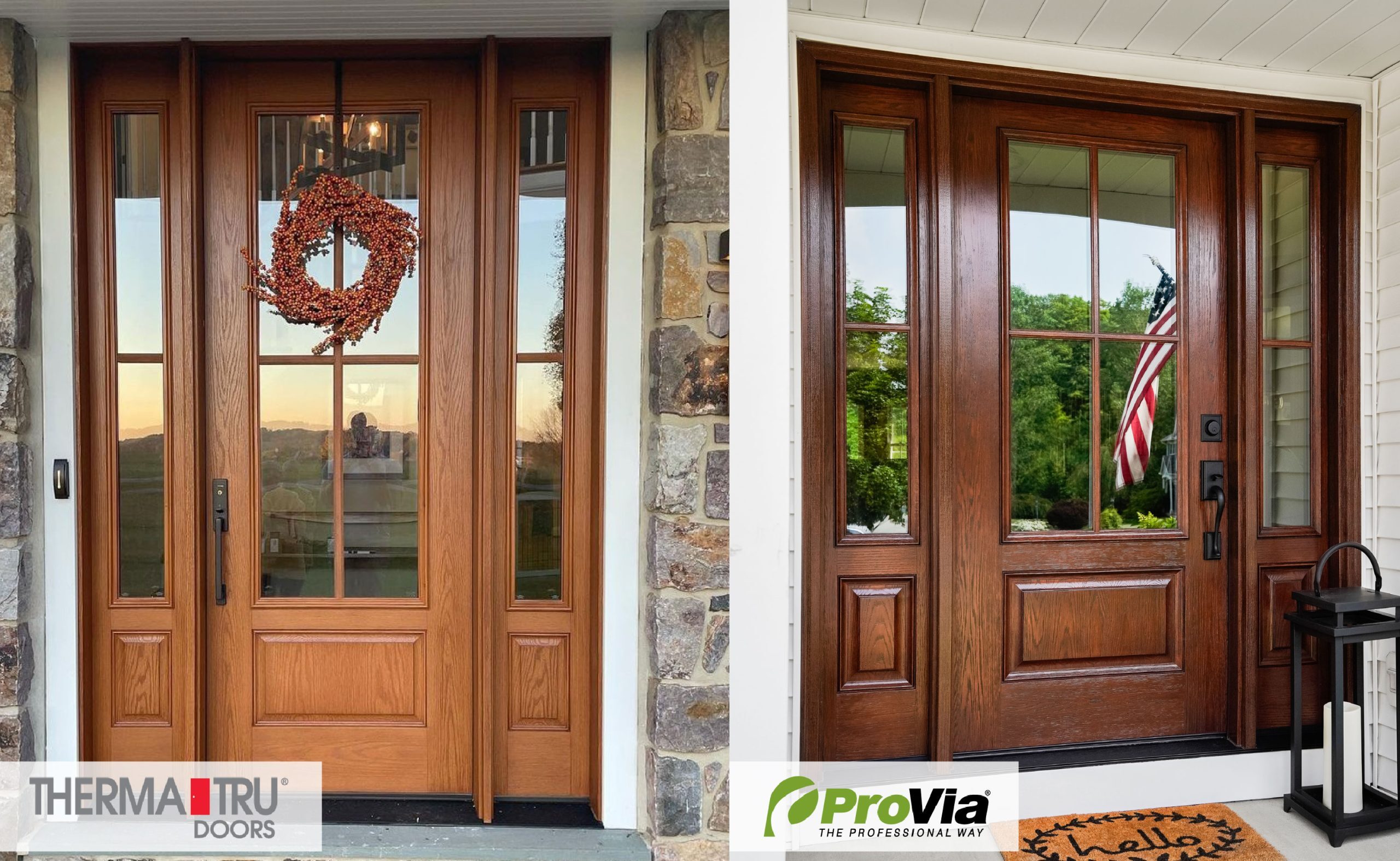 fiberglass therma-tru and provia door side by side