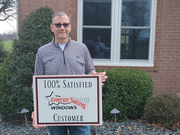 Homeowner with his new ProVia Aeris windows in North Huntingdon, PA