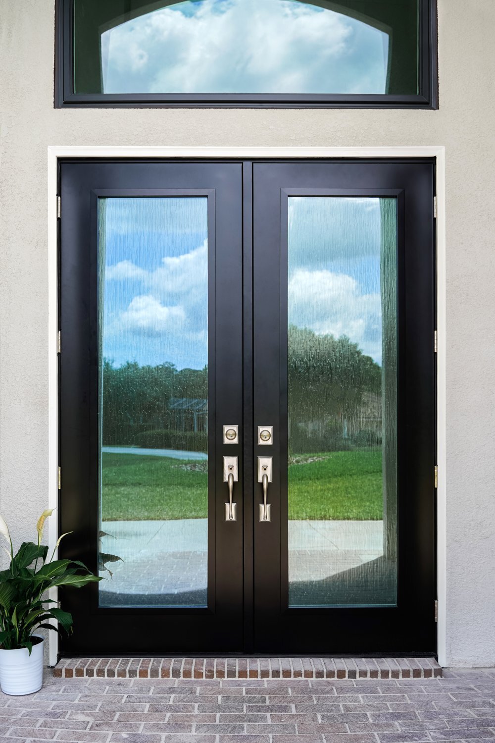 Black full-glass ProVia steel double entry doors