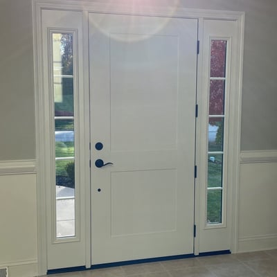 Solid Entry Door with Two Decorative Sidelites Image