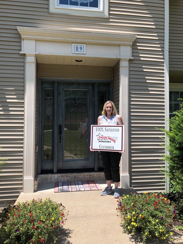 Homeowner with her new ProVia Signet entry door installed by Energy Swing in Greensburg, PA