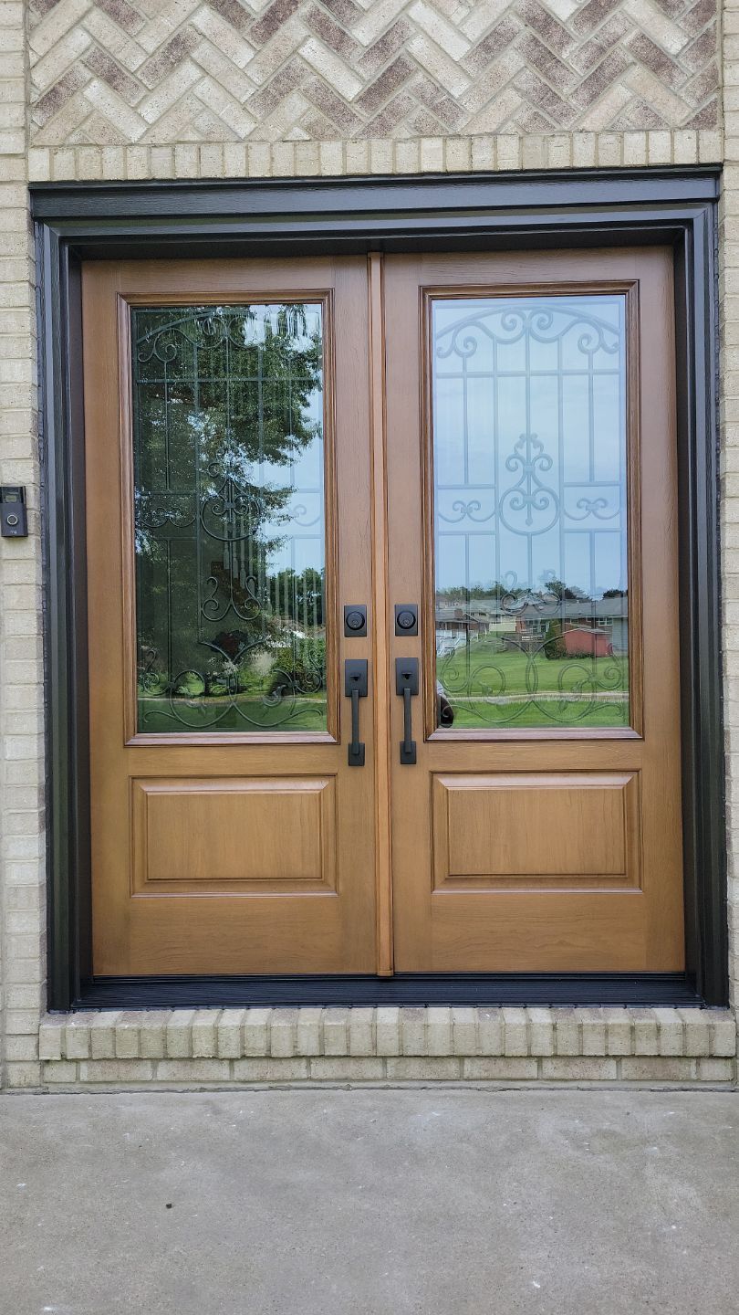 ProVia Signet Cherry fiberglass French door installed in North Huntingdon PA