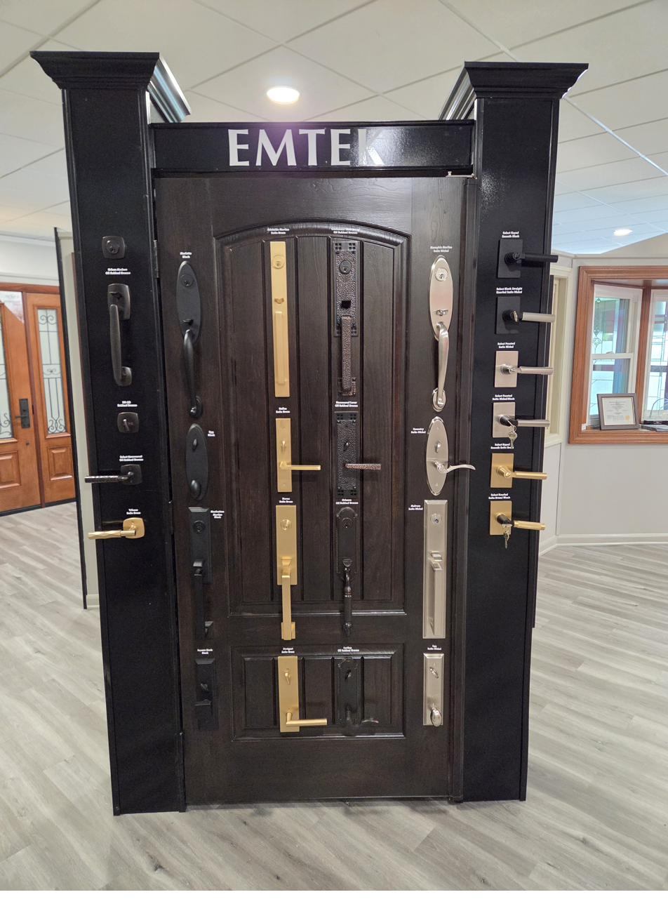 Door hardware and handle finishes on display