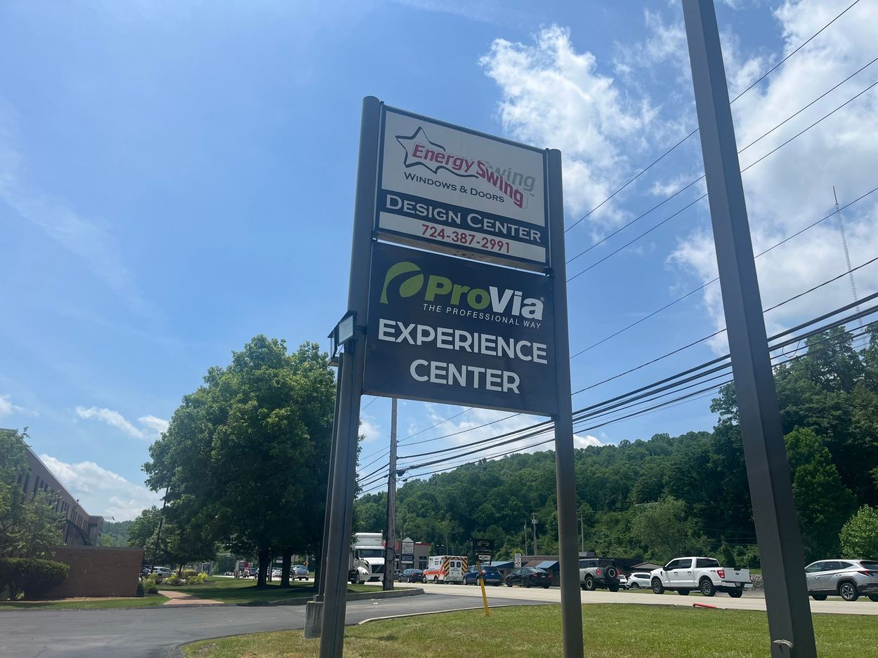 Energy Swing Windows & Doors Design Center and ProVia Experience Center roadside sign
