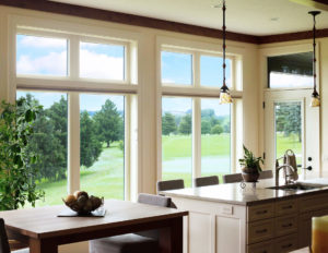 vinyl-framed windows in contemporary dining room